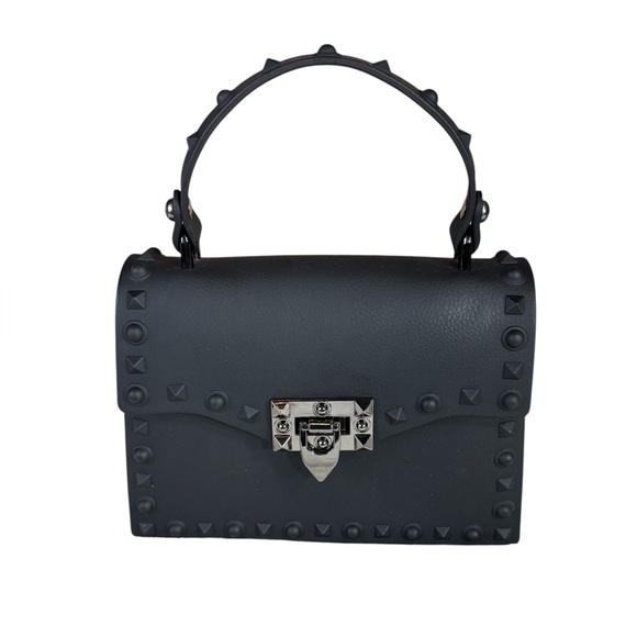 Jelly Studded Black Mini Handbag Bag Purse PVC Vegan Leather Shoulder Strap - Picture 2 of 10